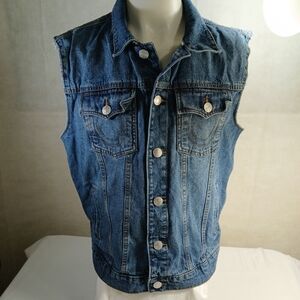 True Religion Blue Denim Vest Men's Size Large
